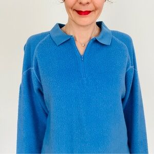 80s Fleece Half-zip Top Blue Vintage Small